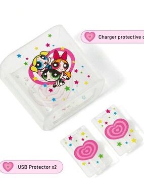 Powerpuff Girls Charger & USB Protector Set - Pink Hearts & Stars